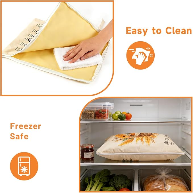 Reusable Bread Bags for Homemade Bread 2 Pack, L-shaped Zipper Beeswax Bread Bag for Easy Access, Keeps Bread Fresh Longer, Freezer Safe Breathable Cotton Beeswax Bread Bags for Sourdough