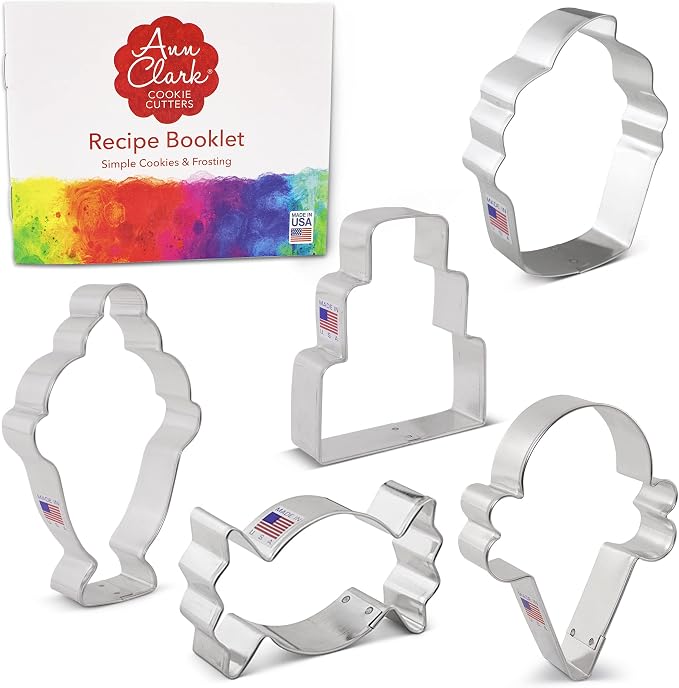 Ann Clark Candy and Sweets Cookie Cutters 5-Pc. Set Made in the USA, Ice Cream Cone, Cupcake, Candy, Cupcake, Cake, Ice Cream Sundae