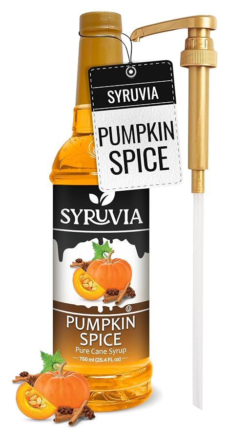 Syruvia Coffee Syrup, Pumpkin Spice Flavored Syrup for Drinks, Lattes, and Desserts – 25.4 fl oz - with Pump