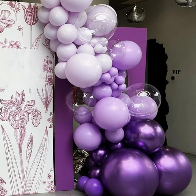 Voircoloria 130pcs Metallic Purple Balloons Different Sizes 18" 12" 10" 5" Chrome Purple Latex Balloon Garland Arch Kit for Birthday Baby Shower Graduation Wedding Gender Reveal Party Decorations