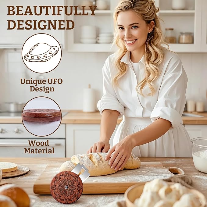 UFO Bread Lame Set for Sourdough,Wooden Bread Scoring Tool for Homemade Sourdough Gifts for Bread Bakers with 15 Blades and Leather Storage Cover,Lame Cutter Scoring Knife for Baking(Shell)