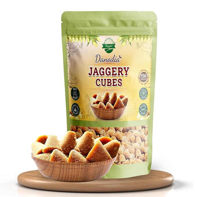 Danodia Foods Organic Jaggery Cubes, Cane Gur Sweetener, 2 lb Pack | Traditional sugarcane gur cubes for tea, coffee, cooking, baking, desserts and Indian pantry recipes; Indian pantry sweetener