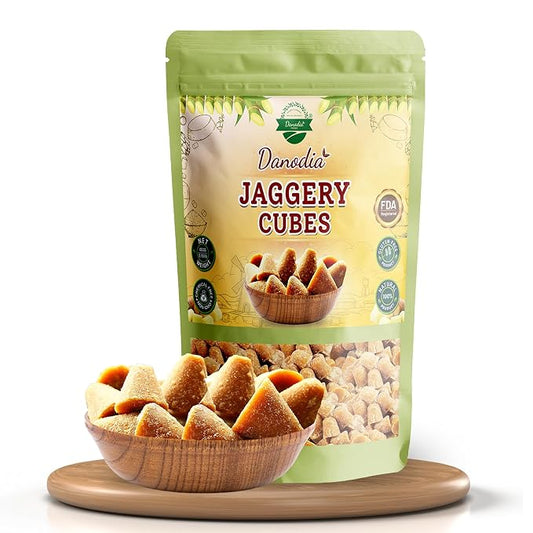Danodia Foods Organic Jaggery Cubes, Cane Gur Sweetener, 2 lb Pack | Traditional sugarcane gur cubes for tea, coffee, cooking, baking, desserts and Indian pantry recipes; Indian pantry sweetener