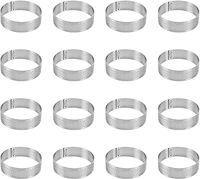 Stainless Steel Perforated Tart Ring, 2.75 inch Heat-Resistant Cake Mold Ring, 7CM Nonstick Pastry Dessert Utensil, Circle Baking Tool for French Fruit Tarte, Round (16 pcs of 7cm/2.75 inch)