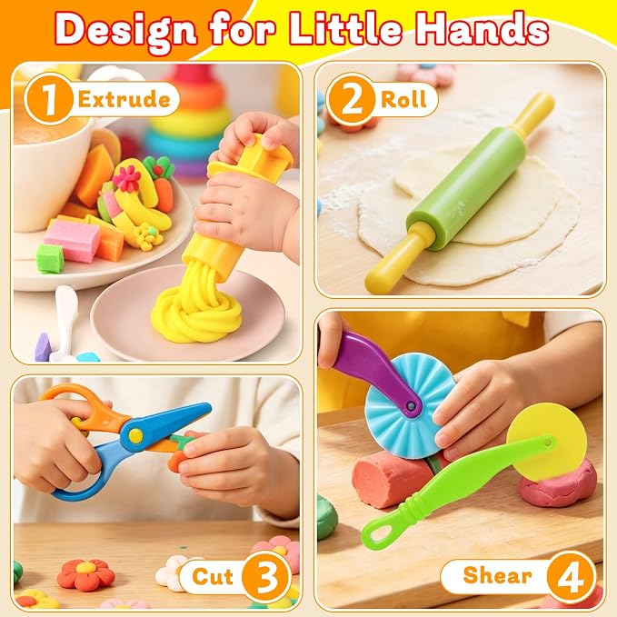 LCY WEDSHI Playdough Tool Set, 43 Pcs Play Dough Tools Sets for Kids Ages 4-8 with Storage Container, Dough Accessories Includes 3D Dinosaur Molds, Animal Molds, Cutters Roller, Rolling Pins
