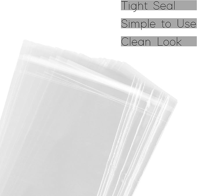 Purple Q Crafts Clear Self Sealing Cellophane Bags 4" x 9" 100 Pack Clear Gift Bags For Packaging Cookies, Favors, Gifts and Products (4"x9")