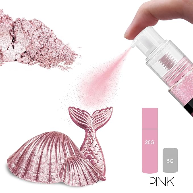 Edible Glitter Spray - 20g Luster Dust Edible Food Grade Glitter for Cake Decorating, Cocktails, Drinks - Shimmer Dust Powder Metallic Food Coloring Powder for Cookie, Candy, Icing (Pink)