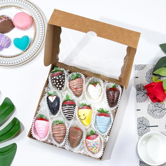 TEMLQPACK 50pcs 8x8x2 Inches Brown Cookies Boxes Packaging Chocolate Covered Strawberries & Cakesickle Boxes