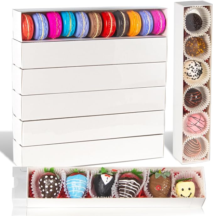 50 Pack 12x2.2x2 Inch Chocolate Covered Strawberry Boxes with Clear Window Packing for Macaron, Truffle, Cookie & Bakery Boxes