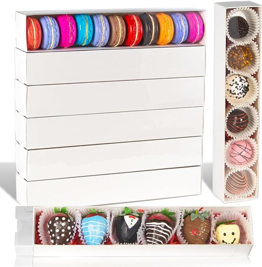 50 Pack 12x2.2x2 Inch Chocolate Covered Strawberry Boxes with Clear Window Packing for Macaron, Truffle, Cookie & Bakery Boxes