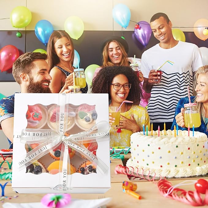 28 Packs 9x9x5 Inch Small Cake Boxes, White Bakery Boxes with Window,9 inch Cake Containers with Lids for Easter and Mother's Day Cheesecake, Cakes. (9 * 9 * 5inch/28pcs)