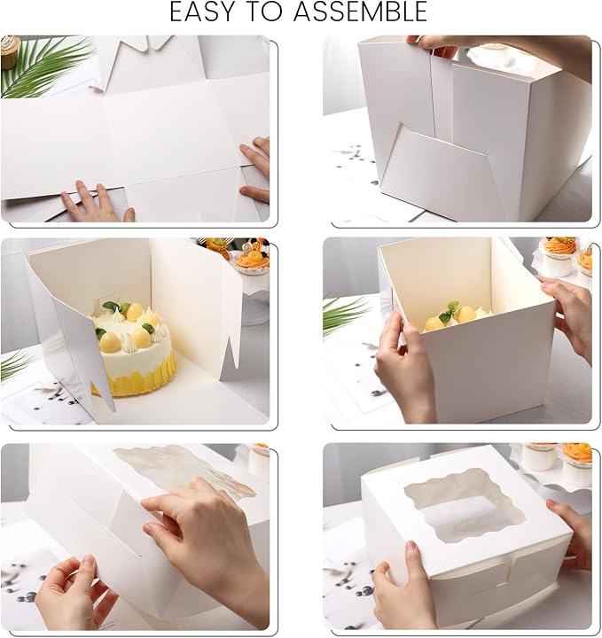 VGOODALL 2PCS Cake Boxes with Window, 8 x 8 x 8 Inches White Bakery Boxes Square Cardboard Cake Containers for Birthday Party Wedding…