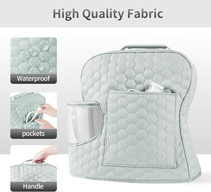 Stand Mixer Dust Cover Compatible with KitchenAid Mixer - Stand Mixer Cover Fits for 4.5/5 Quart, Storage Bag with 2 Pocket for Accessories and Attachments（Silver, For 4.5- 5QT）