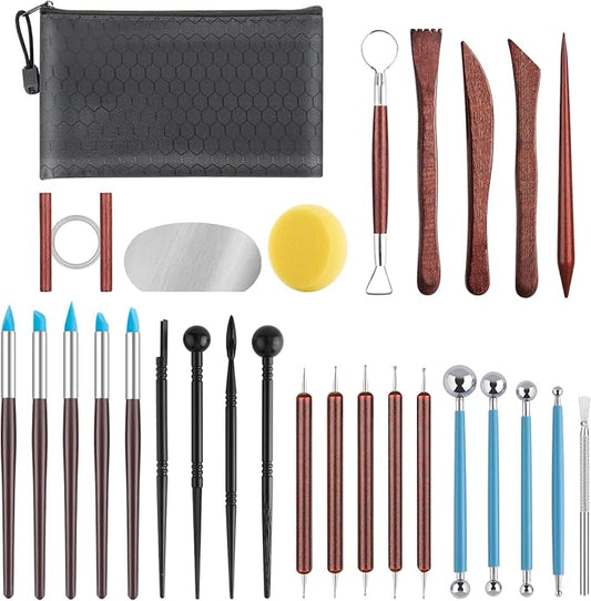 28PCS Ceramic & Pottery Modeling Tools, Clay Tools Sculpting, Polymer Tools Kit, Ceramics Tools Set, Air Dry Clay Tools for Carving, Molding, Pottery Wheel, Crafting Supplies, Pros, Beginners, Adults