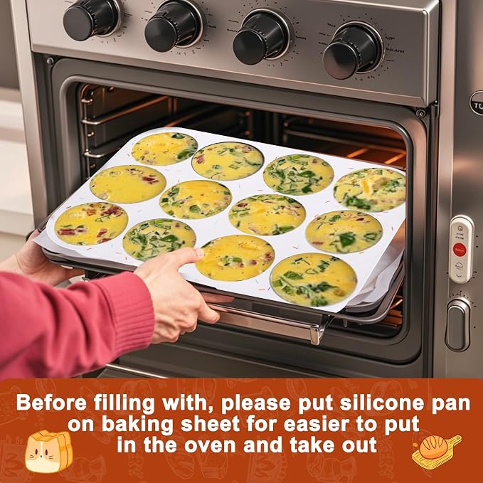 Juome Silicone Egg Bite Molds - 12 Cups Silicone Muffin Pans for Baking, Nonstick Cupcake Pan Silicone Mold for Making Tarts, Meatloaf and Mini Cheesecakes
