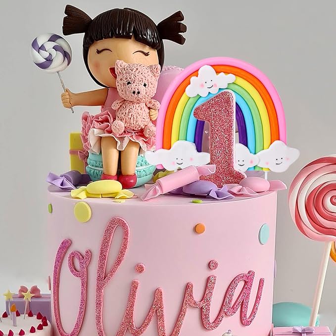 Soft Pottery Rainbow Cake Topper - Colorful Rainbow Theme Cake Decoration Supplies for Birthday Party and Wedding