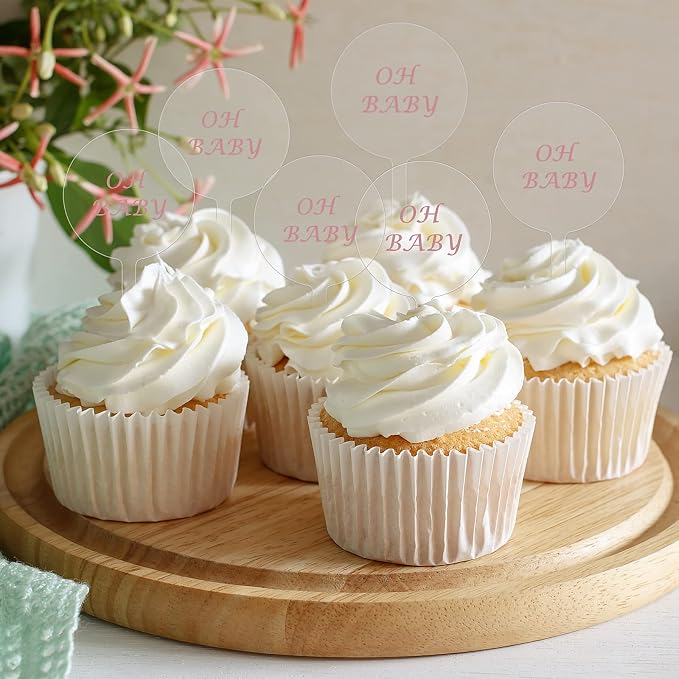 Chunful 30 Pack 2 Inch Circle Acrylic Custom Cupcake Topper, DIY Clear Blank Cake Personalized Cupcake Topper with Sticks for Birthday Party, Wedding, Engagement, Baby Shower Cake Decoration
