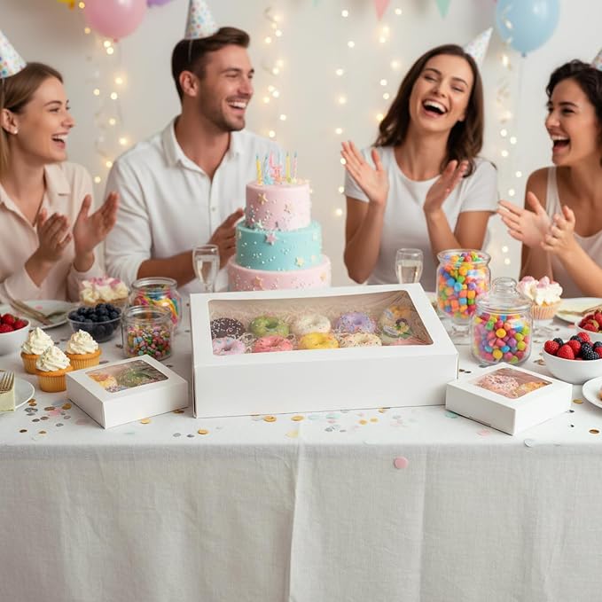 Moretoes 6 Pack 19x14x4 Inch Large Half Sheet Cake Boxes with Thick Cake Boards, White Rectangle Bakery Boxes with Window for Cake Pastry Baking, Cupcake, Muffins, Pie