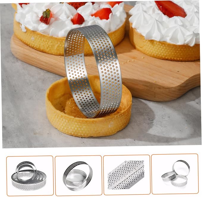 Perforated Stainless Steel Tart Rings 2PCS 8 Inch Round – Heat Resistant Nonstick Baking Rings Ring Molds for Cooking