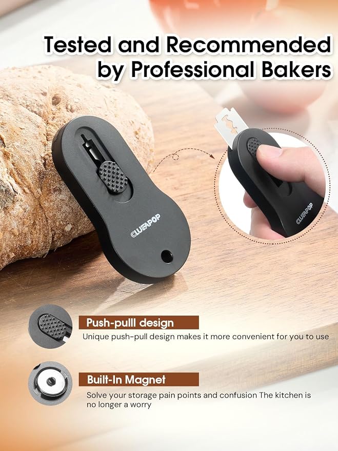 CLUEAPOP Bread Lame, Magnetic & Reusable Bread Lame Dough Scoring Tool, Bread Lame Blades Tool, Anti-Slip Handle with Long Retractable Razor, Sourdough Scoring tool for Bread Making
