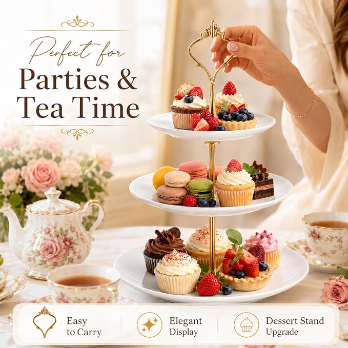 15 Pcs Tiered Tray Hardware Kit Crown Handle Zinc Alloy Gold 3-Tier | Coordinated gold finish for party trays; rods washers and screws support repeat DIY cake stand assembly