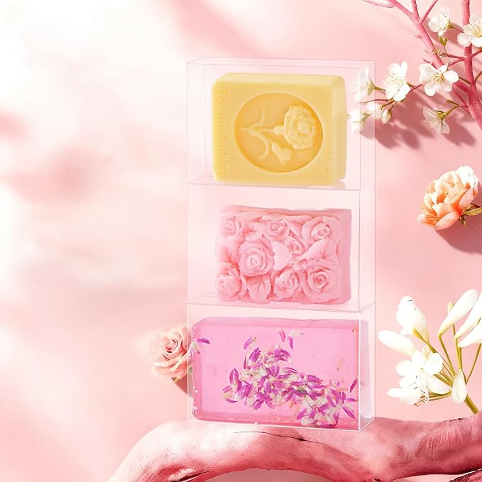 JCXGRVC 40 Pack 3.5"x2.36"x1.2" Clear Plastic Soap Boxes for Homemade Soap Small Dessert Gift Bakery Boxes for Macarons, Cookies & Candies, Wedding & Birthday Party Favors