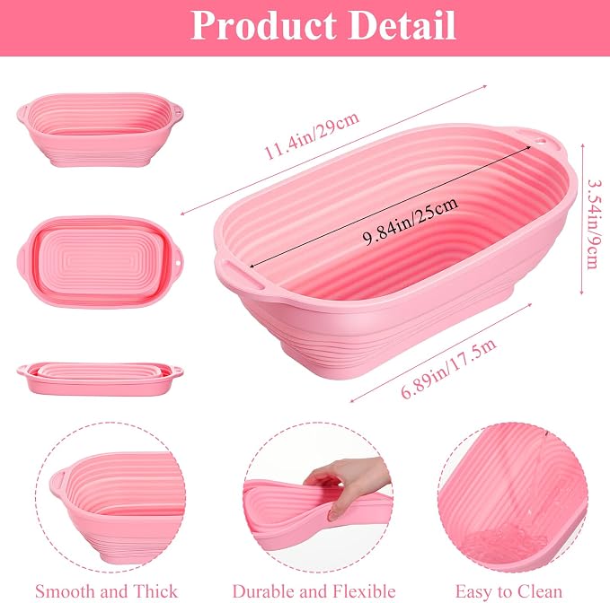 4 PCS 10 Inch Silicone Banneton Bread Proofing Baskets, Bread Proofing Bowl | Oval Sourdough Breads Baking Supplies with Double Ear Handles Foldable Oven Safe-BPA Free