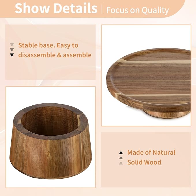 NUPTIO Wooden Wedding Cake Stand: 11.5 Inch Acacia Wood Cake Display Holder 4 in 1 Cup Cake Stands Serving Tray Fruit Dish Sauce Bowl for Anniversary Party Home Kitchen Centerpiece Decor - 10" Cake