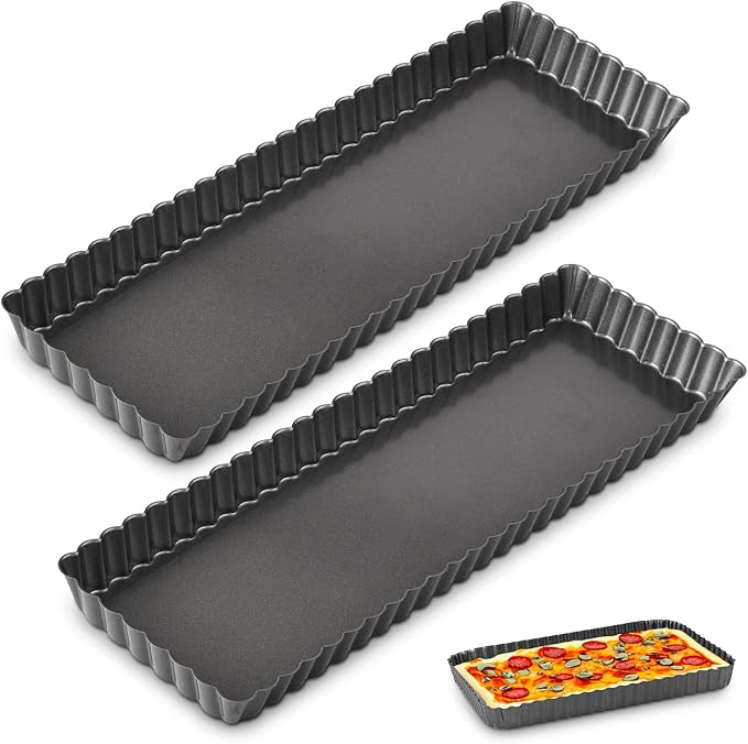 14 Inch 2pc Rectangular Tart Pan Set, Tiramisu Cake Pan, Long Non-Stick Quiche Pan with Loose Bottom, for Baking Desserts, Send Goods from Local Warehouse