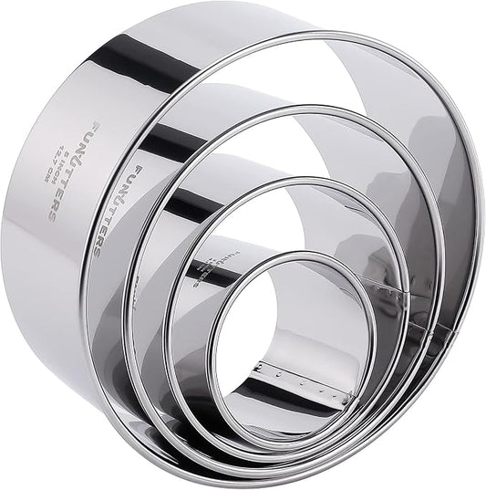 Cookie Cutter Set, 4 Pc. Kit, Measuring 2'', 3'', 4'' and 5'', Round Metal Baking Rings for Pastry, Biscuits, and Dough Cutting, Heavy Duty and Reusable, Multiple Sizes