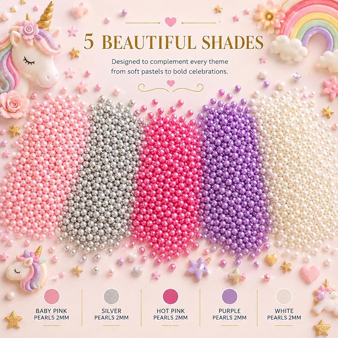 Confect Pretty Princess Pearl Sprinkles – 5 Pack Dragees Mix (Baby Pink, Silver, Neon Pink, Purple & White) – Elegant Cake & Cupcake Decorations – Vegan, Gluten-Free, Nut-Free, Soy-Free, Dairy-Free, Palm Oil-Free , Dye Free, No Artificial Dyes- 5 Oz