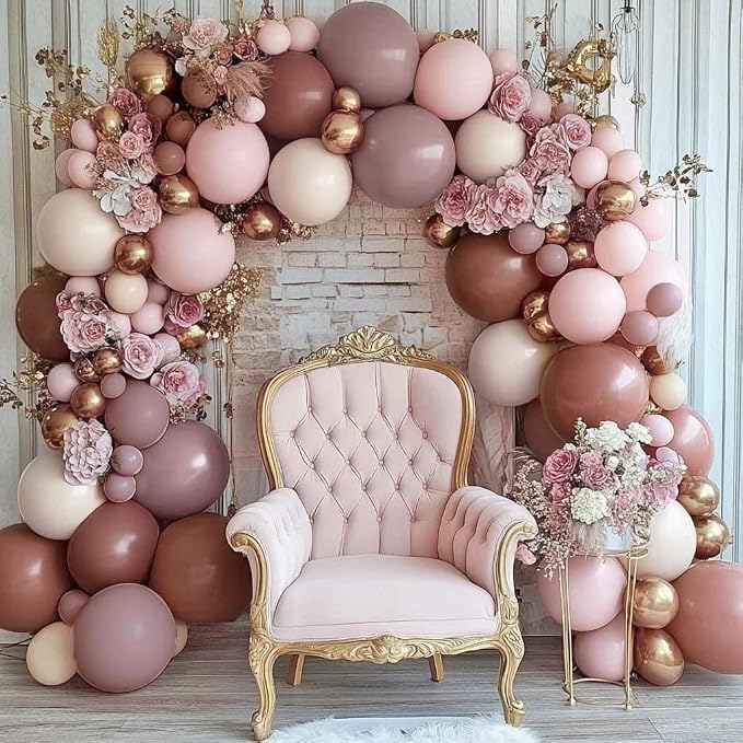 Dusty Rose Pink Balloon Arch Kit Double Stuffed Mauve Light Pink Matte Blush Nude Boho Balloon Garland for Baby Shower Birthday Bridal Wedding Flower Anniversary Party Decoration
