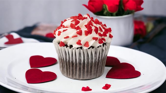 EDIBLE ACCENTS RED HEARTS- Gluten-free, Egg Free, Nuts Free, Kosher, Sprinkle Medley Mix, For Baking, Decorating, Cookies, Cupcakes, Cakes, Topping, Jimmies, Sugar Shapes