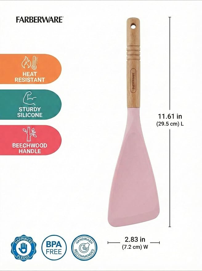 Farberware Pro Spoonula with Beechwood Handle and Built-In Hang Hole, Blush - Kitchen Scraping and Stirring Tool for Pots, Bowls, and Pans