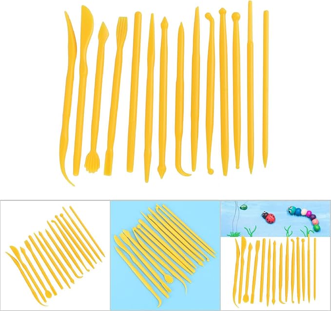 Culnflun Plastic Clay Sculpting Set Polymer Modeling Tools 14Pcs DIY Pottery Shaper Hand Tool Kit for Soft Clay Fondant Cake Art Craft Pink Rose Red Yellow 4.7in (Yellow)