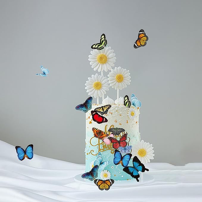 60Pcs Edible Butterfly Cake Topper Cupcake Wafer Paper Wedding Themed Party Kids Wedding Girl Women Party Birthday Cake Decoration Supplies
