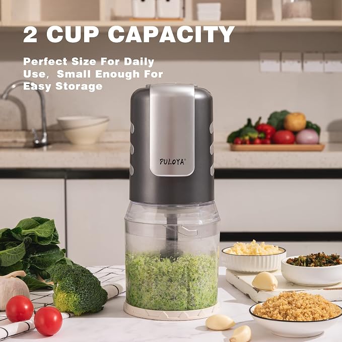Mini Prep Food Processor for Chopping Mincing and Puree Vegetables and Meat 2 Speed Electric Food Chopper, 400-Watt, 4 Stainless Steel Blades, 2 Cup Capacity, Black