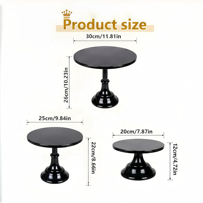 3 Pcs Metal Cake Stand Set 8/10/12 inch Dessert Table Display Perfect for Baby Shower Wedding Birthday(Black)