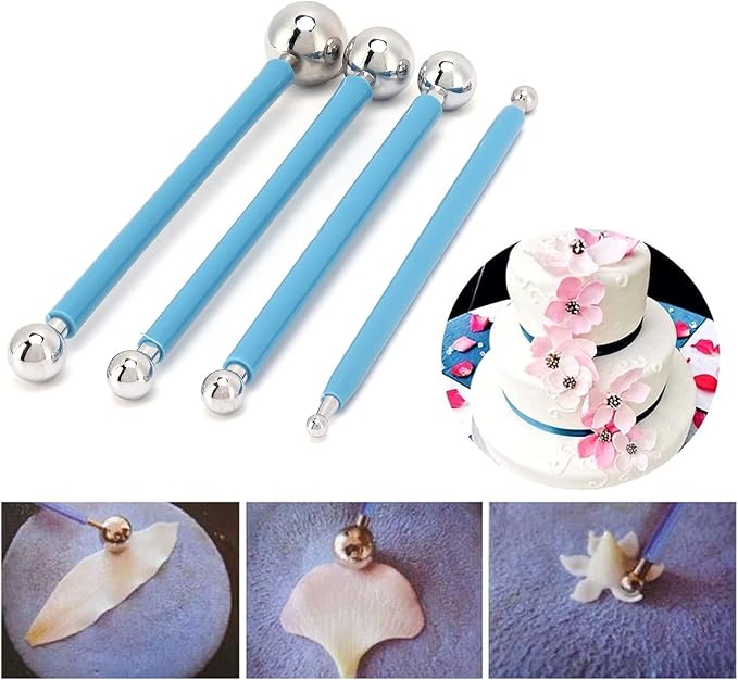 4 Pcs Stainless Steel Ball Sculpting Tool Set for Fondant Cake Decoration Clay Modeling Handcraft Baking Nail Art Creative Craft Kit with 8 Ball Heads