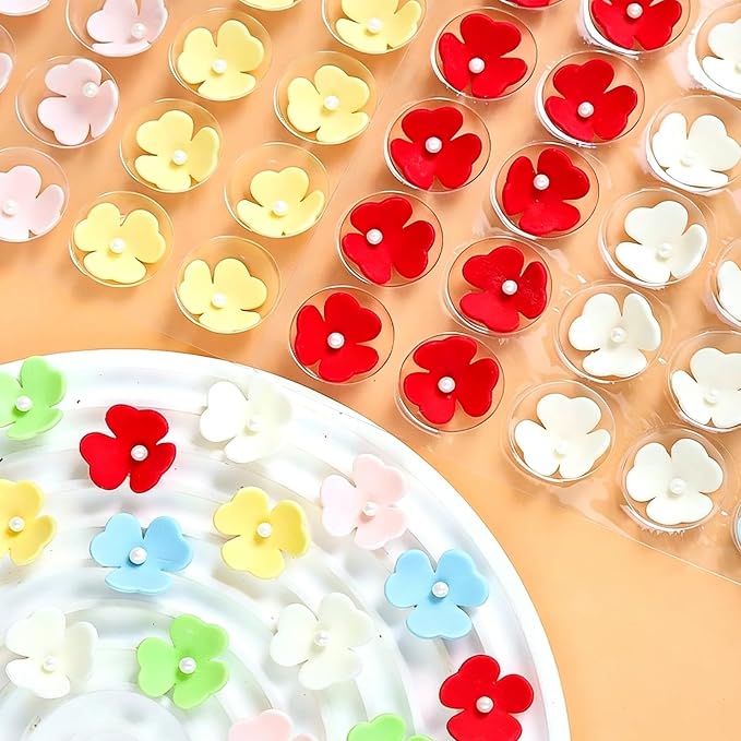 108 Count Edible Flower Cake Decorations, Small Edible Flowers, Sugar Flowers, Cakes & Cupcakes Toppers, Edible Dessert Decorations (0.8 Inch) (3 Petals Mixed Colors)