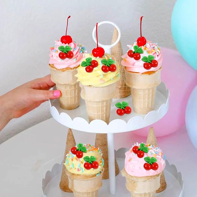 24Pcs Resin Cherry Cupcake Toppers 2D Fruit Cherries Cupcake Picks for Baby Shower She Is Cherry On Topper Party Decorations Boys Girls Fruit Birthday Party Supplies Cherries Table Decorations