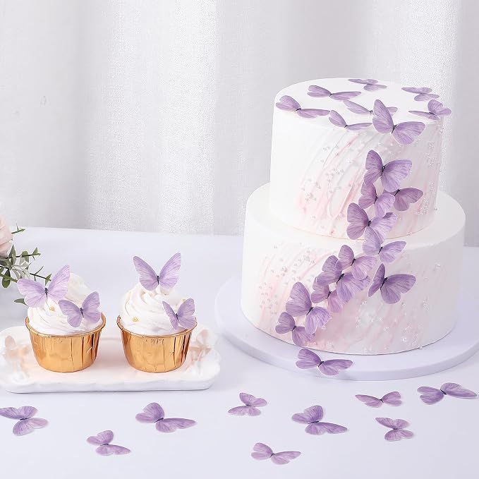 YOcity 58Pcs Edible Butterflies Cake Toppers Edible Butterfly Cupcake Toppers Wafer Paper Butterflies Edible Butterfly Cake Decorations for Wedding Birthday Party Cupcakes Decorating