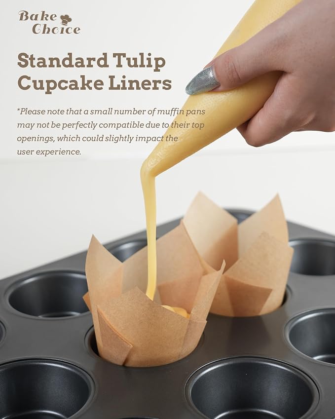 Bake Choice 200pcs Brown Tulip Cupcake Liners for Baking Cups European Parchment Paper Tulip Muffin Liners, Nordic Paper Cupcake Wrapper for Party, Christmas, Standard Size