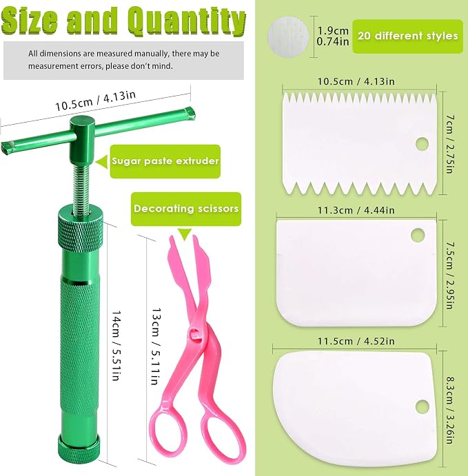 Keadic 37 Pieces Green Clay Fondant Extruder Cake Decorating Supplies Sugar Modeling Tool Set, Clay Extruder Gun with 20 Tips Sugar Extruder Disks & Ball Stylus Dotting Tool
