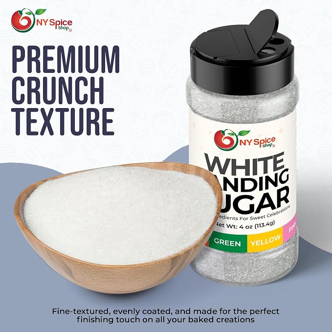 NY Spice Shop White Sanding Sugar - 4 Ounce Sweet Colorful Edible Sprinkles For Candy Dish - Sugar Sprinkles For Cake Decorating Basket & Dishes