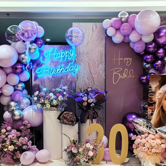 MEBAY Purple and Silver Balloon Garland Arch Kit, 166Pcs Purple Metallic Pastel Lavender Maca Lilac Violet Gold Chrome Balloons for Birthday Wedding Baby Shower Party Decoration