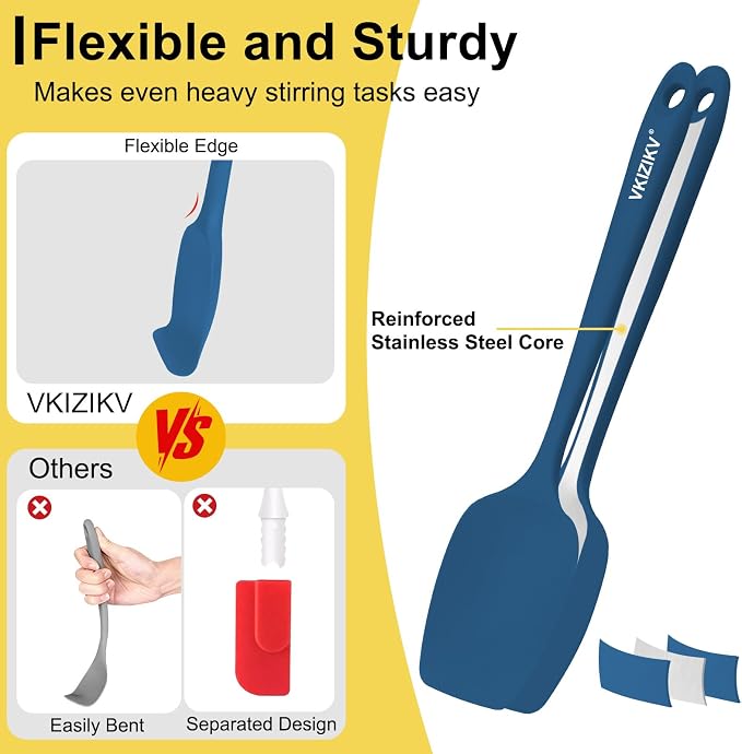 Silicone Spatula Set, 11.4 in, 600°F Heat Resistant (Blue) | Food Grade Rubber, BPA Free, Stainless Steel Core, Flexible for Cooking, Baking, Mixing, Seamless, Nonstick & Dishwasher Safe