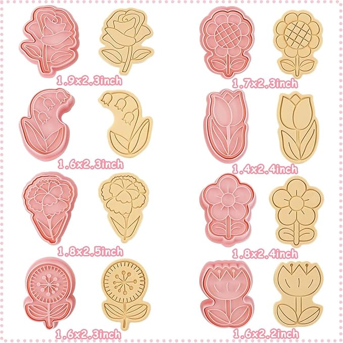 8 Flower Cookie Cutter, 3D Spring Floral Cookie Cutters with Lily of the Valley, Sunflower, Carnation,Tulip,Rose Shapes, Homemake Baking Tools for Mother's Day, Valentine, Holiday DIY Cookies (Flower)