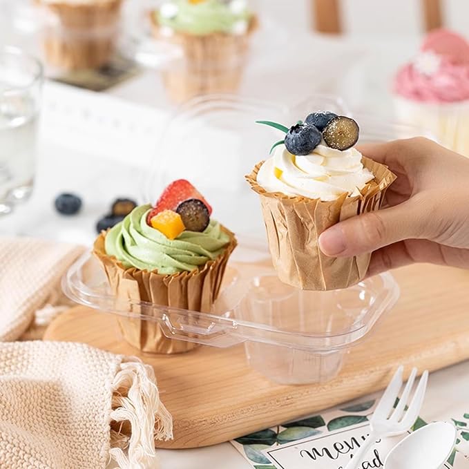 100PCS Cupcake Containers 2 Count Clear Cupcake Boxes Disposable Cupcake Holder with Lid Plastic Cupcake Containers 2 Cavity High Topping for Cupcakes Muffins Pies