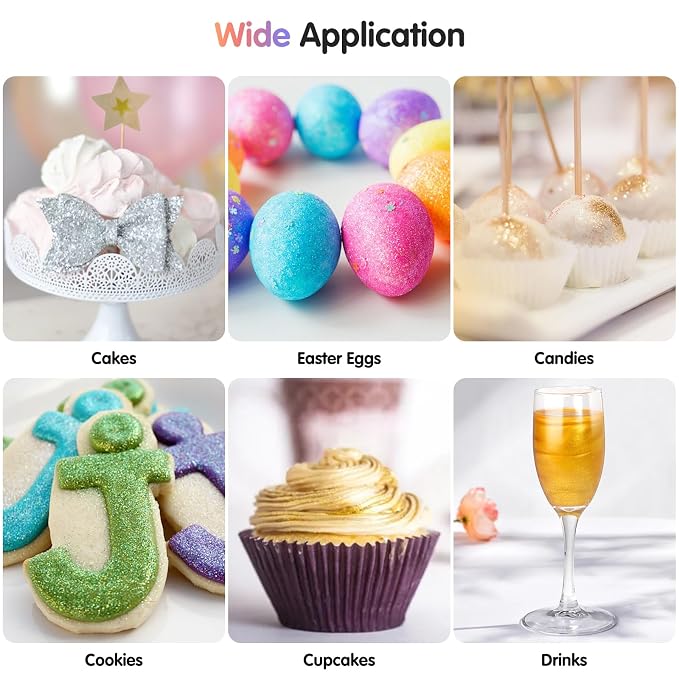 CRPTHE 6 Colors Luster Dust Edible Set, Edible Glitter for Drinks, Food Grade Glitter Shimmer Sprinkle Powder for Cocktails, Baking, Beverages, Cakes, Strawberries, Cookies, Fondant, Vegan(5g/Bottle)